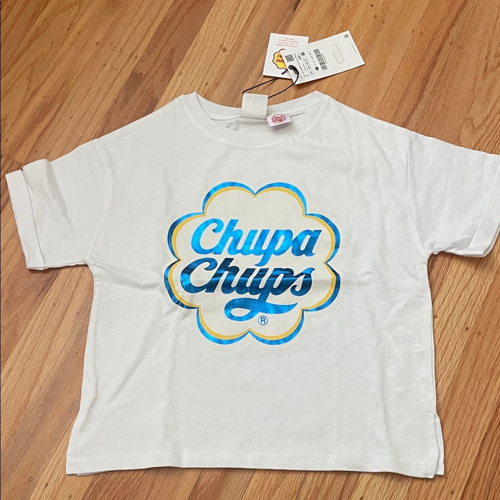Zara White Tee with Blue and Yellow Graphic